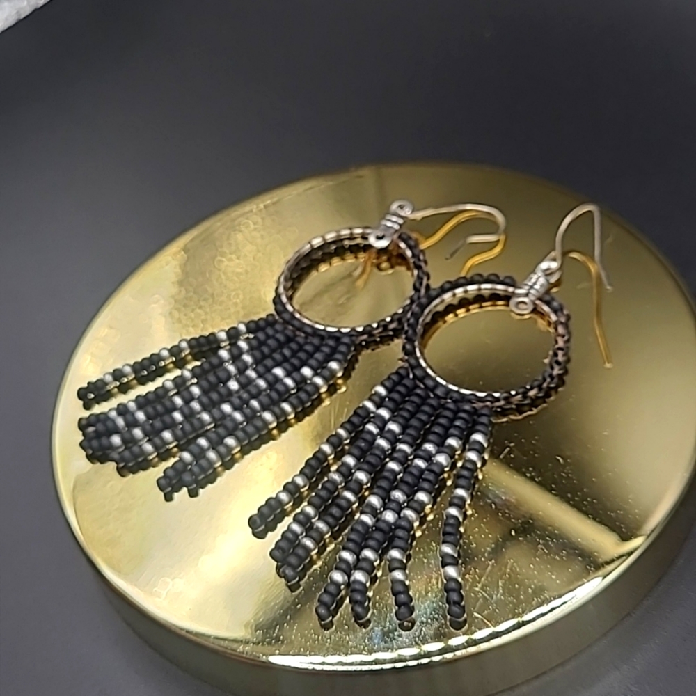 Hand beaded black and silver earrings by Bougie Birch